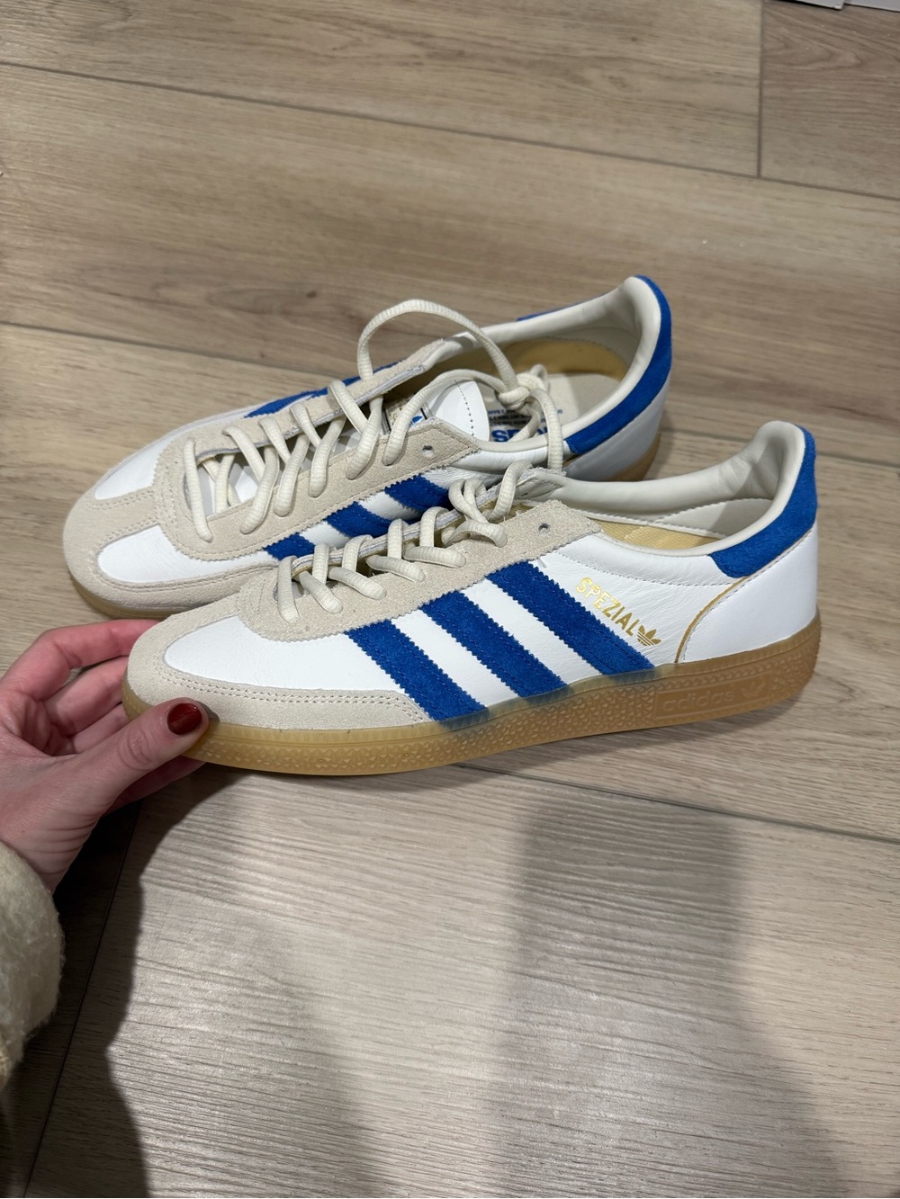 adidas Spezial White with Blue Stripe Retro Leather Sneakers